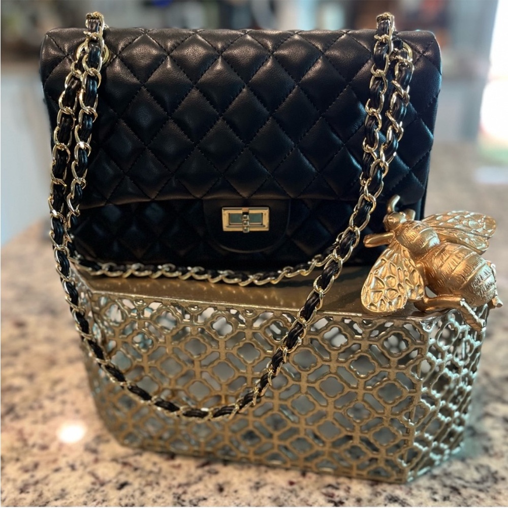 Black and Gold Quilted Chain Bag